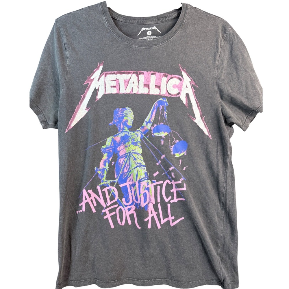 Metallica And Justice for All Graphic T-Shirt Mens Small Charcoal Grey Neon